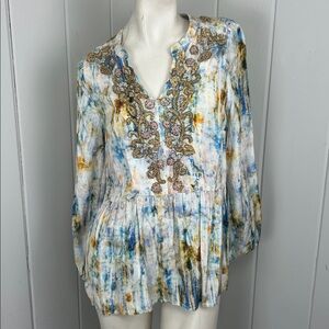 Soft Surroundings Embroidered Blouse Watercolor Tunic shirt Top small petite PS
